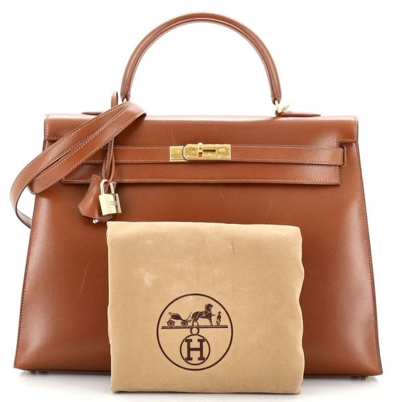 Hermes Kelly Handbag Fauve Box Calf with Gold Hardware 35 Brown - Picture 2 of 13